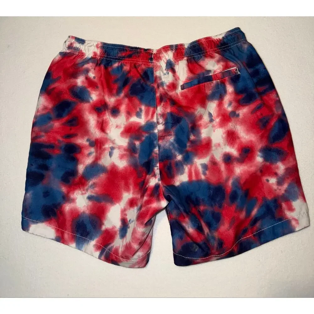 Walnut & 39th men’s tie dye red, white and blue patriotic swim trunks